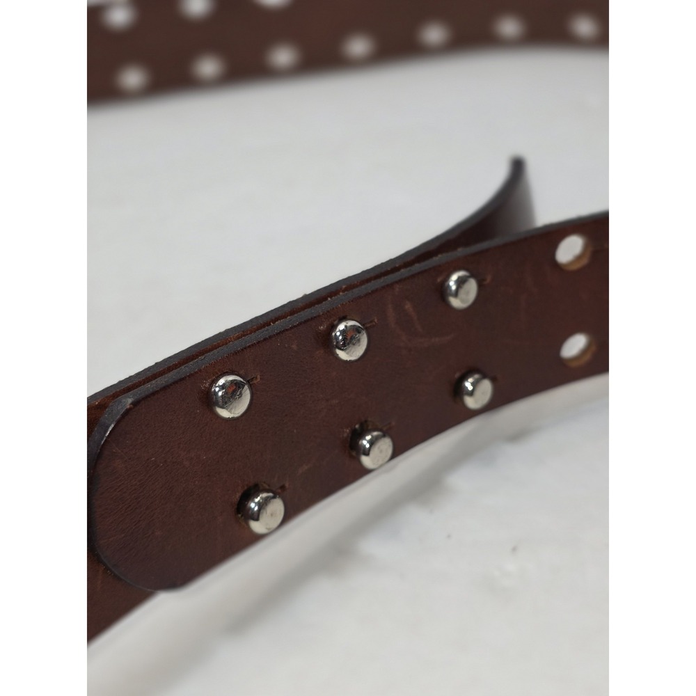 Italian Genuine Leather Studd Fastening No Buckle Slotted Hole Wide Width Belt - Picture 11 of 12